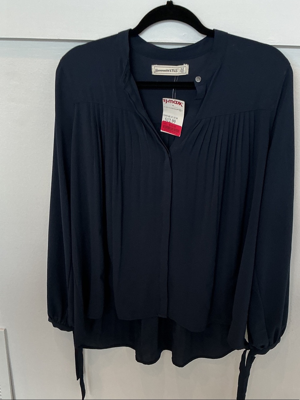 Abercrombie & Fitch Navy Pleated V-Neck Blouse